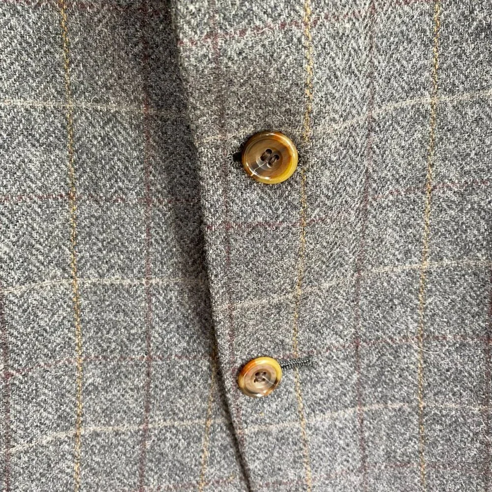 Evan Picone 100% Wool‎ Sport Coat Men 44 LG Gray Plaid Herringbone 2 Button USA